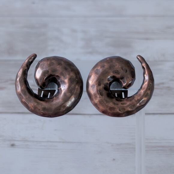 Vintage Jewelry - Vintage Clip On Earrings Very Large Brown Statement Metal